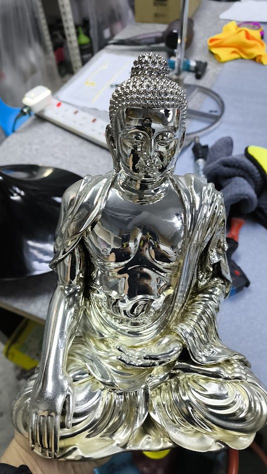 Chrome finished Buddha sculpture with intricate detail by 3D Forger