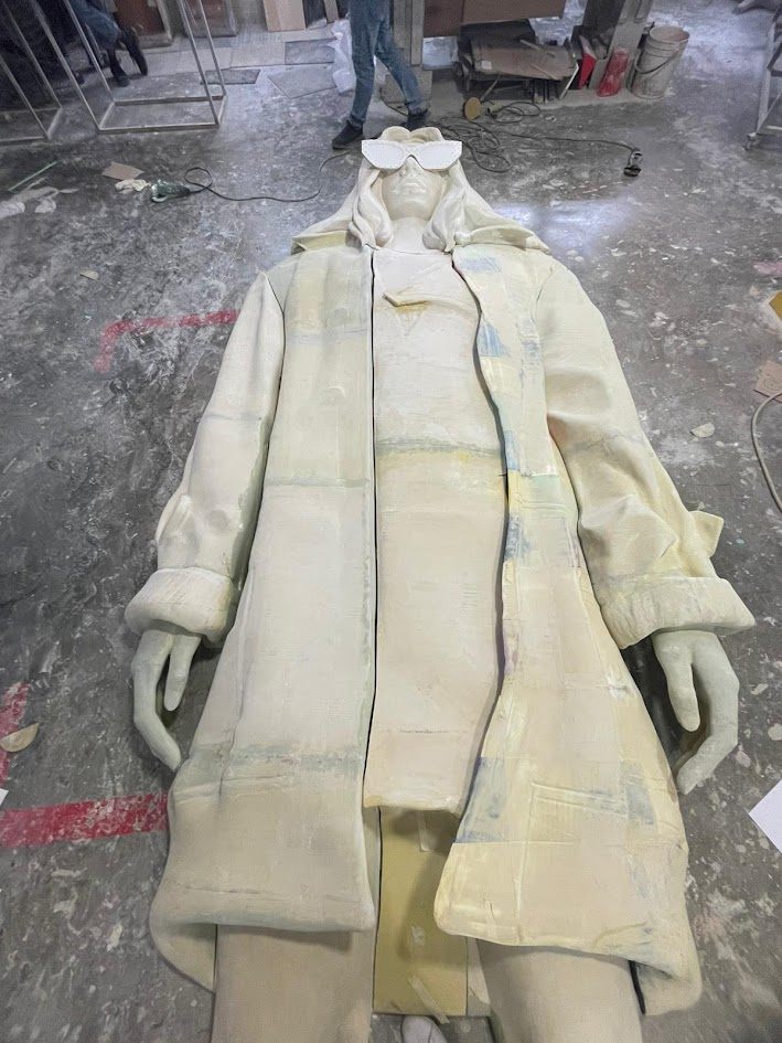 Large-scale sculpture in surface preparation at the 3D Forger atelier before chrome finishing