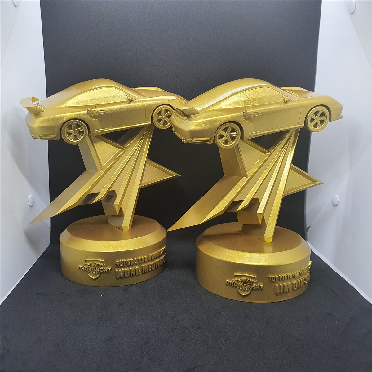 Gold supercar trophies — custom trophy fabricated by 3D Forger Malaysia