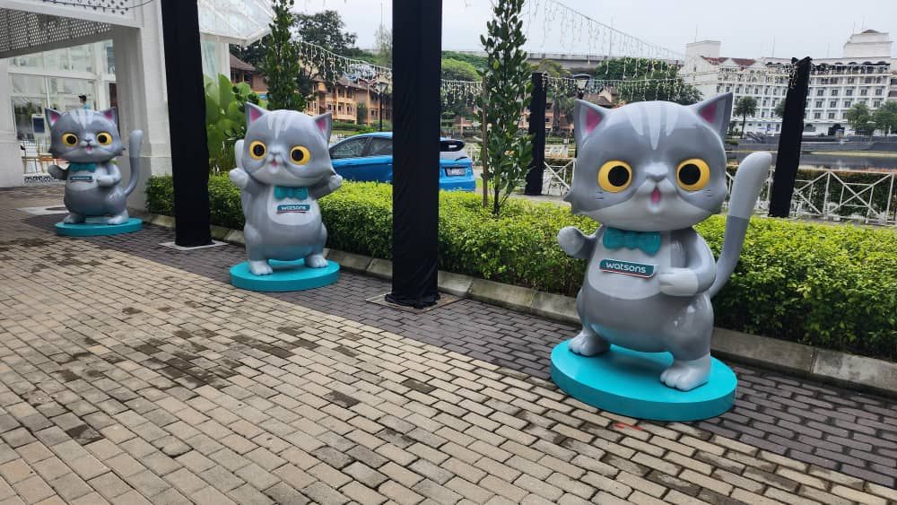 Mascot trio, outdoors — event prop fabricated by 3D Forger Malaysia