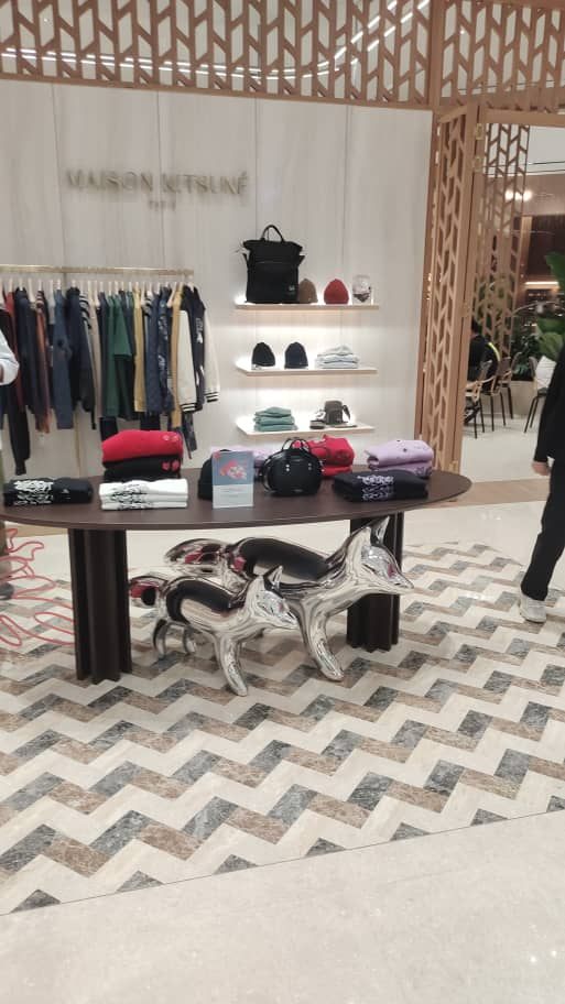 Chrome fox sculpture at Maison Kitsuné flagship boutique