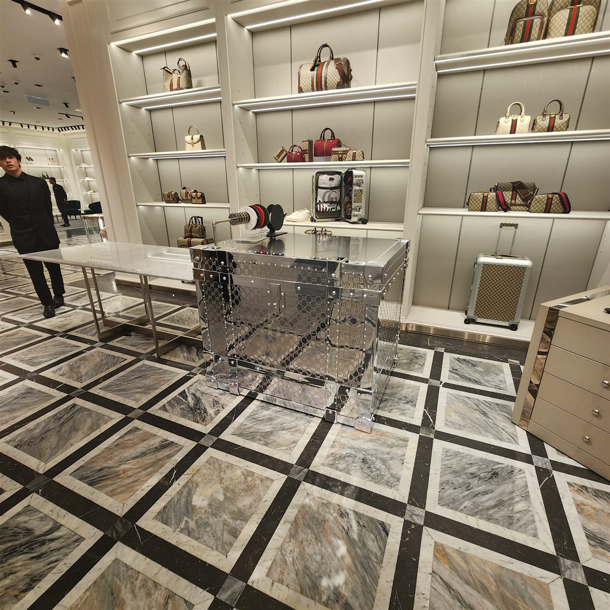 Gucci Christmas gift-wrap station on the boutique floor for the festive service