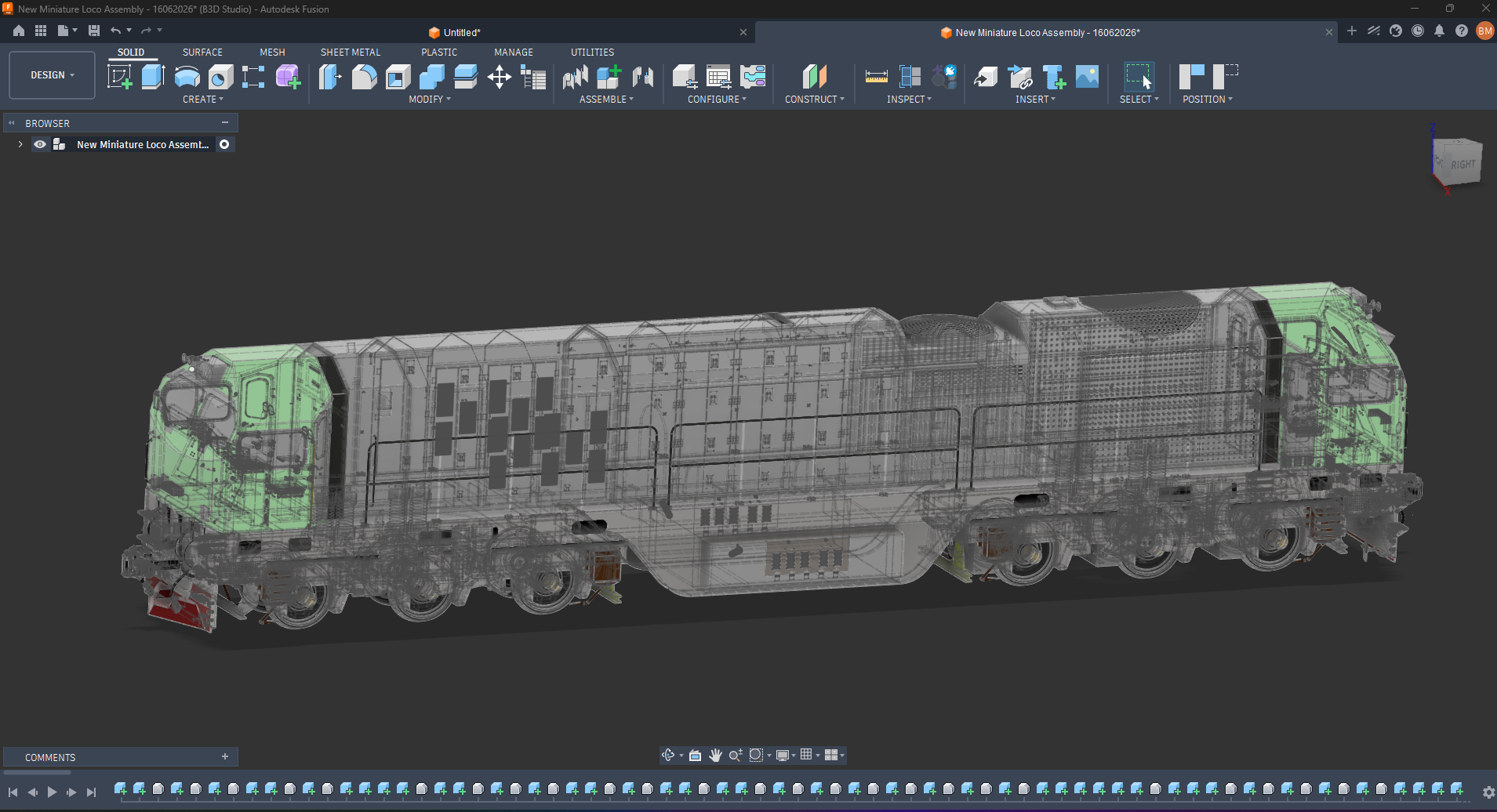 Locomotive, full CAD assembly — replica model fabricated by 3D Forger Malaysia